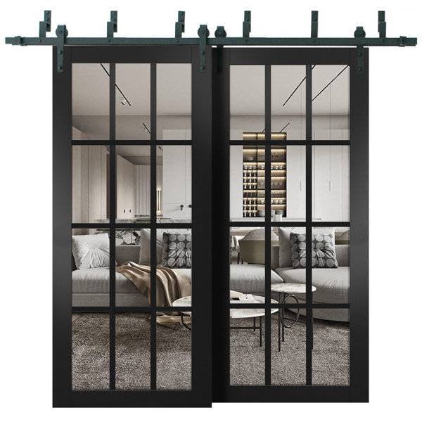 SARTODOORS Felicia Clear Glass Sliding Closet Black Doors Wayfair